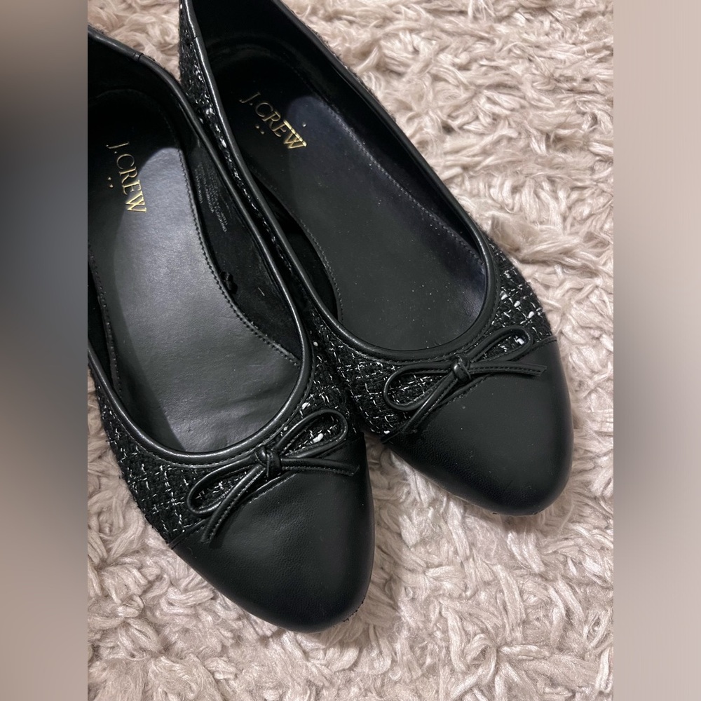 J. Crew Black Textured Ballerina Flats